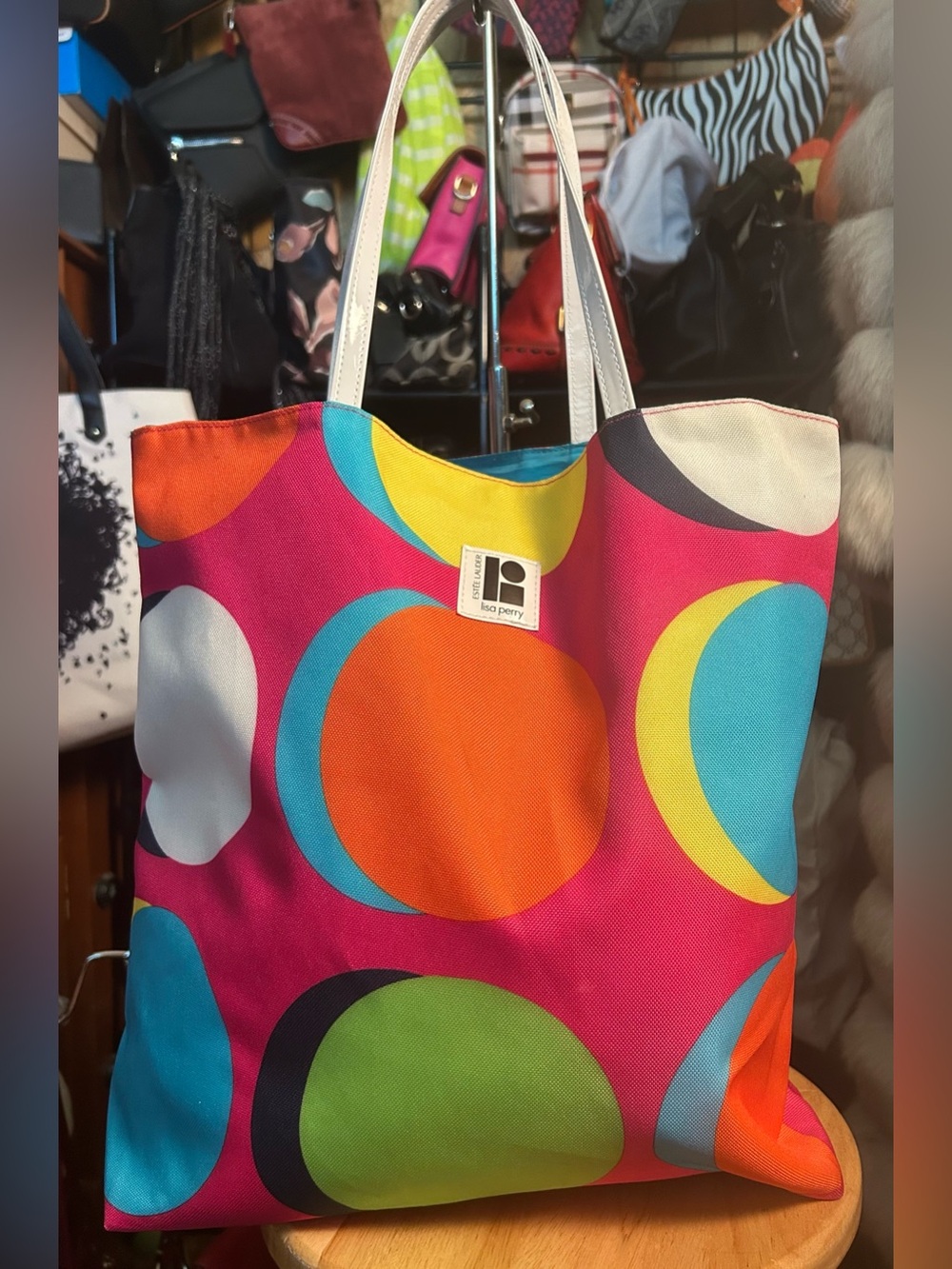 Lisa Perry Este Lauder Pink Multicolor Circle Canvas Tote